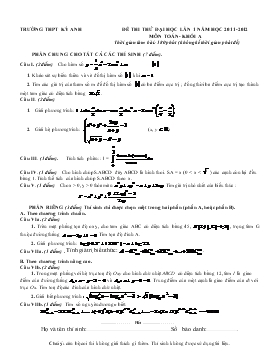 Đề thi thử đại học lần 1 năm học 2011 - 2012 môn Toán- khối A