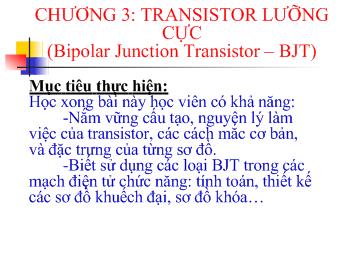 Bài giảng Chương 3: transistor lưỡng cực(bipolar junction transistor – bjt)