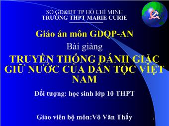 Bài giảng truyền thống đánh giặc giữ nước của dân tộc Việt Nam