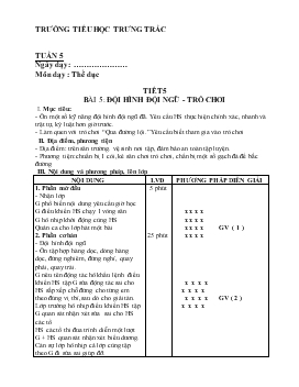 Giáo án Thể dục - Tiết 5 - Bài 5: Đội hình đội ngũ - trò chơi