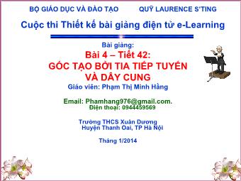 Bài 4 – Tiết 42: Góc tạo bởi tia tiếp tuyến và dây cung - Phạm Thị Minh Hằng