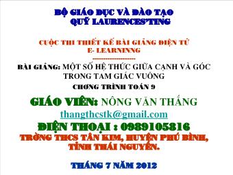 Bài giảng Một số hệ thức giữa cạnh và góc trong tam giác vuông