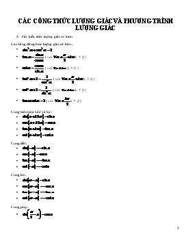 Các công thức lượng giác và phương trình lượng giác