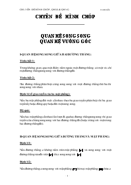 Chuyên đề Quan hệ song song quan hệ vuông góc