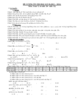 Đề cương ôn thi học kỳ II (2013 – 2014) Môn: Toán 7( từ tuần 20- Tuần 32)