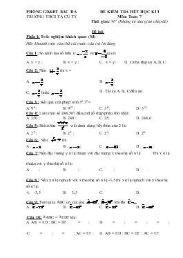 Đề kiểm tra hết học kì I Môn: Toán 7