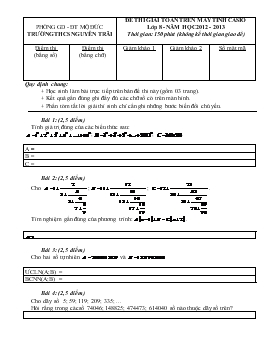 Đề thi giải toán trên máy tính casio Lớp 8 - Năm học 2012 - 2013