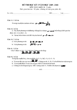 Đề thi học kỳ I Năm học 2009 - 2010 môn Toán khối 10 chuẩn