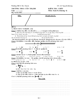 Kiểm tra 1 tiết môn Đại số 8 Chương 4 Đề 2