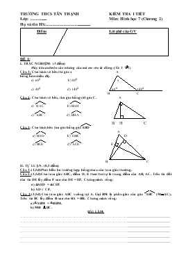 Kiểm tra 1 tiết Môn: Hình học 7 Chương 2 Đề 1