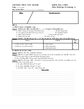 Kiểm tra 1 tiết môn Hình học 8 Chương I Đề 2