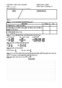 Kiểm tra 1 tiết Môn: Toán 7 Chương 1 Đề 2