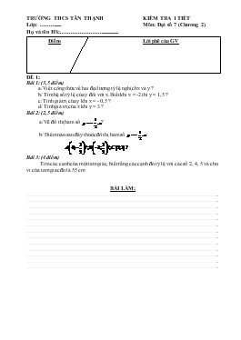 Kiểm tra 1 tiết Môn: Toán 7 Chương 2 Đề 1