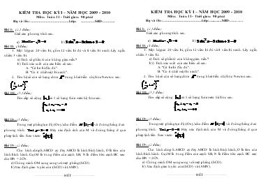 Kiểm tra học kỳ I Năm học 2009 - 2010 Môn: Toán 11