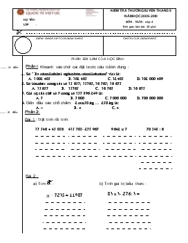 Kiểm tra thường xuyên tháng 9 môn: Toán - Lớp 4