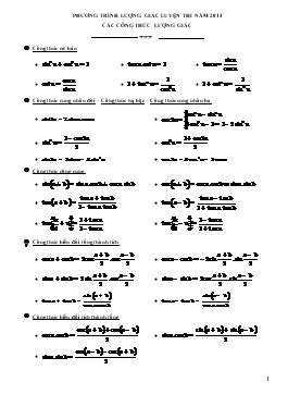 Phương trình lượng giác luyện thi năm 2014 các công thức lượng giác