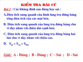 Tiết 61 - Bài 6: Thể tích của hình lăng trụ đứng