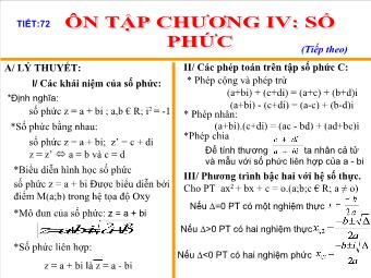 Tiết 72: Ôn tập chương IV: Số phức (tiếp theo)