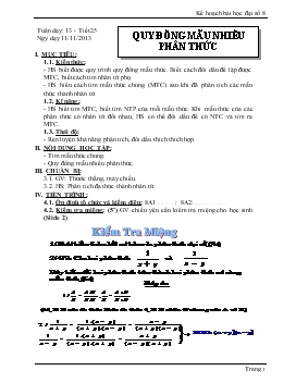 Tuần 13 - Tiết 25: Quy đồng mẫu nhiều phân thức