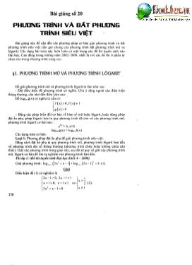 Bài giảng số 20: Phương trình và bất phương trình siêu việt