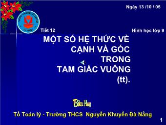 Tiết 12: Một số hệ thức về cạnh và góc trong tam giác vuông (tt) - Bửu Hay