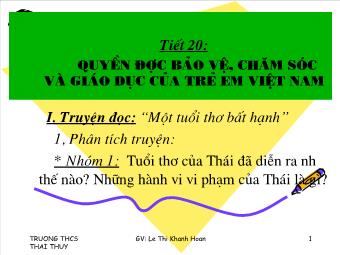 Tiết 20: Quyền được bảo vệ, chăm sóc và giáo dục của trẻ em Việt Nam - Lê Thị Khánh Hoàn