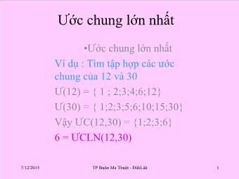 Bài giảng Ước chung lớn nhất