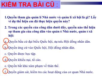 Bài giảng Bài 16: Quyền tham gia quản lí nhà nước, quản lí xã hội của công dân (tiết 5)