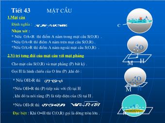 Bài giảng Tiết 43: Mặt cầu