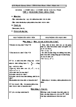 Giáo án Đại số 8 - Nguyễn Quang Phúc - Chương I: Phép chia và phép nhân các đa thức