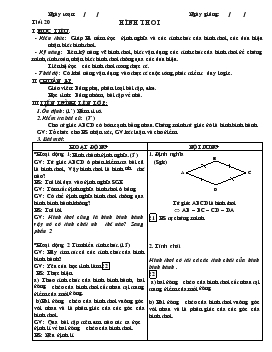 Giáo án Hình học 8 - Tiết 20: Hình Thoi