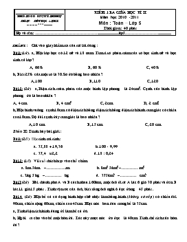 Kiểm tra giữa học kì II năm học 2010 -2011 môn : toán – lớp 5 thời gian : 40 phút
