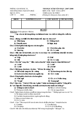Thi học kì II -Năm học : 2007 - 2008 môn thi: ngữ văn -lớp 9  thời gian: 90 phút