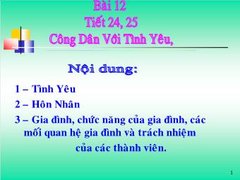 Bài giảng Giáo dục công dân lớp 10 - Bài 12 - Tiết 24, 25: Công Dân Với Tình Yêu, Hôn Nhân Và Gia Đình