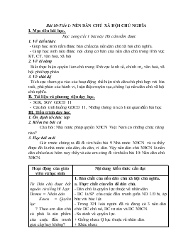 Giáo án Giáo dục công dân lớp 10 - Bài 10 - Tiết 1: Nền Dân Chủ Xã Hội Chủ Nghĩa