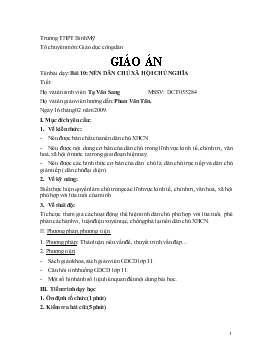 Giáo án Giáo dục công dân lớp 10 - Tạ Văn Sang - Bài 10: Nền Dân Chủ Xã Hội Chủ Nghĩa