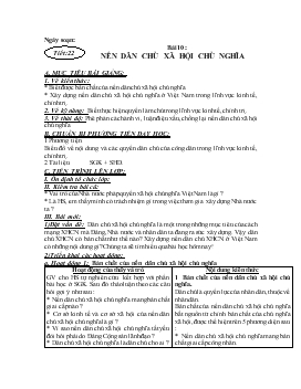 Giáo Án Giáo Dục Công Dân Lớp 10 - Tiết 22 - Bài10 : Nền Dân Chủ Xã Hội Chủ Nghĩa