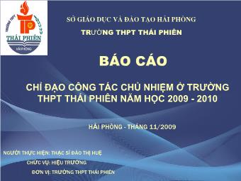 Báo Cáo Chỉ Đạo Công Tác Chủ Nhiệm Ở Trường THPT Thái Phiên Năm Học 2009 - 2010