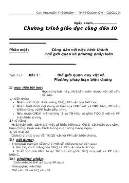 Giáo án Giáo dục công dân lớp 10 - Nguyễn Thị Niêm – THPT Quỳnh Côi