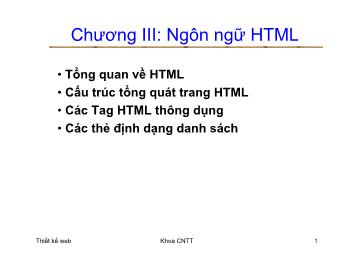 Bài giảng Thiết kế Web - Chương III: Ngôn ngữ HTML