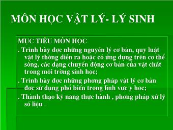 Bài giảng Vật lý - Lý sinh