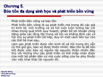 Bài giảng Bảo tồn đa dạng sinh học - Chương 5: Bảo tồn đa dạng sinh học và phát triển bền vững