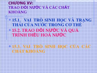 Bài giảng Chương XV: Trao đổi nước và các chất khoáng