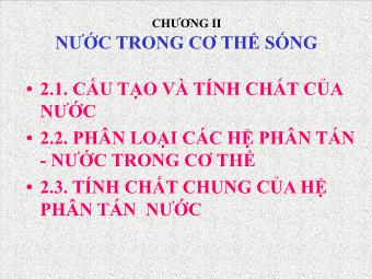 Bài giảng Hóa Sinh - Chương II: Nước trong cơ thể sống