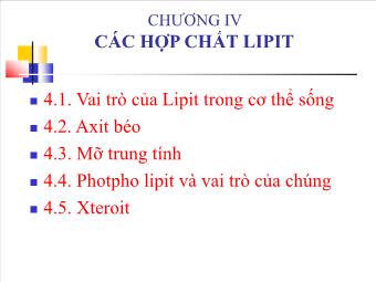 Bài giảng Hóa Sinh - Chương IV: Các hợp chất lipit