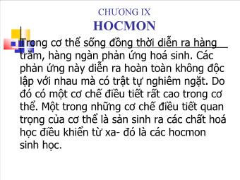 Bài giảng Hóa Sinh - Chương IX: Hocmon