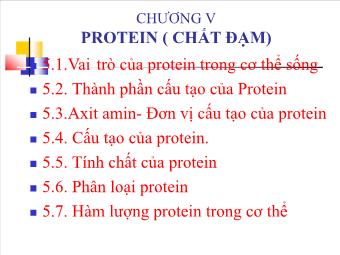 Bài giảng Hóa Sinh - Chương V: Protein (chất đạm)