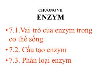 Bài giảng Hóa Sinh - Chương VII: Enzym