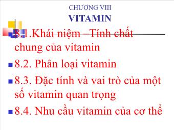 Bài giảng Hóa Sinh - Chương VIII: Vitamin