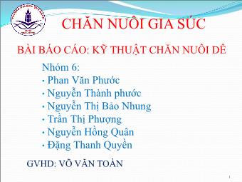 Đề tài 2: Kỹ thuật chăn nuôi dê